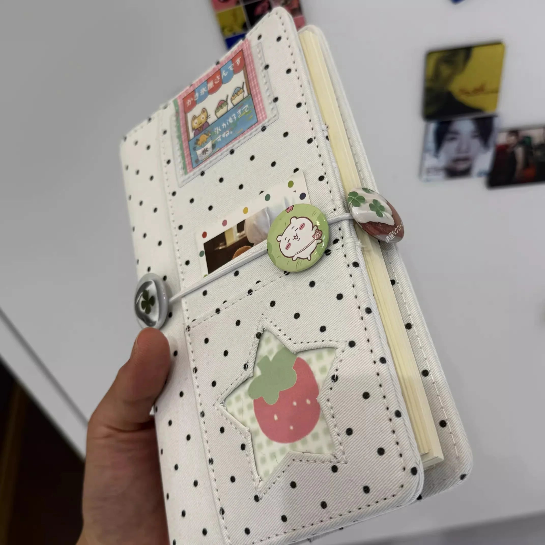 A6  Retro White Polka Dots With 45 Sheets Inner Page DIY PU Clip-on Notebook Loose Leaf Notebook