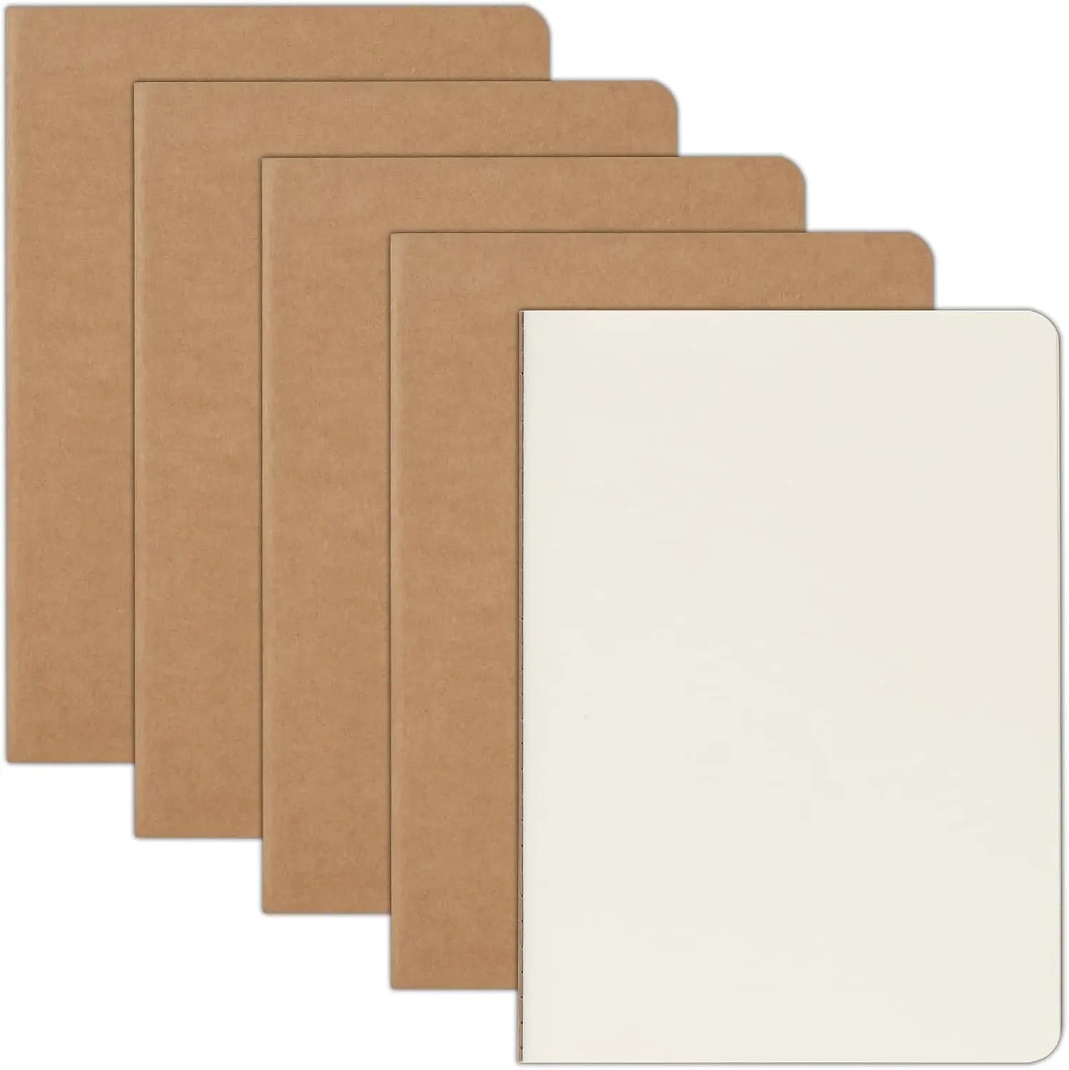 5-Pack A5 Kraft Notebooks, 8.15x5.5 Inches Blank Journals for School, Work & Kids, 60 Pages
