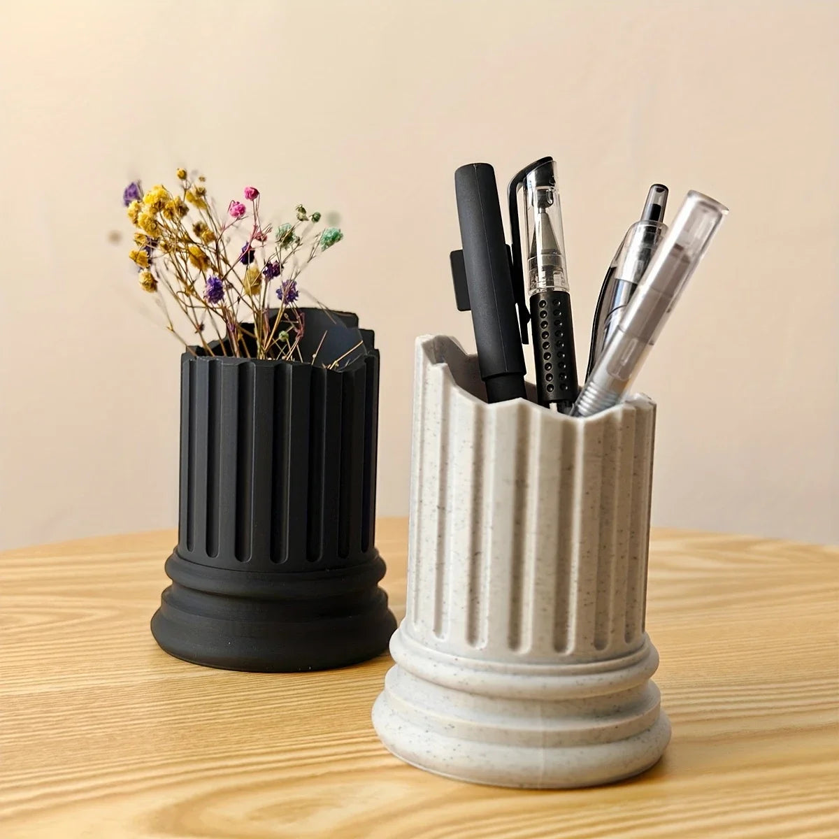 Stone Pillar Pencil Holder - Multi-Functional Desk Organizer for Pencils, Brushes & Glasses | Rustic Home/Office Decor